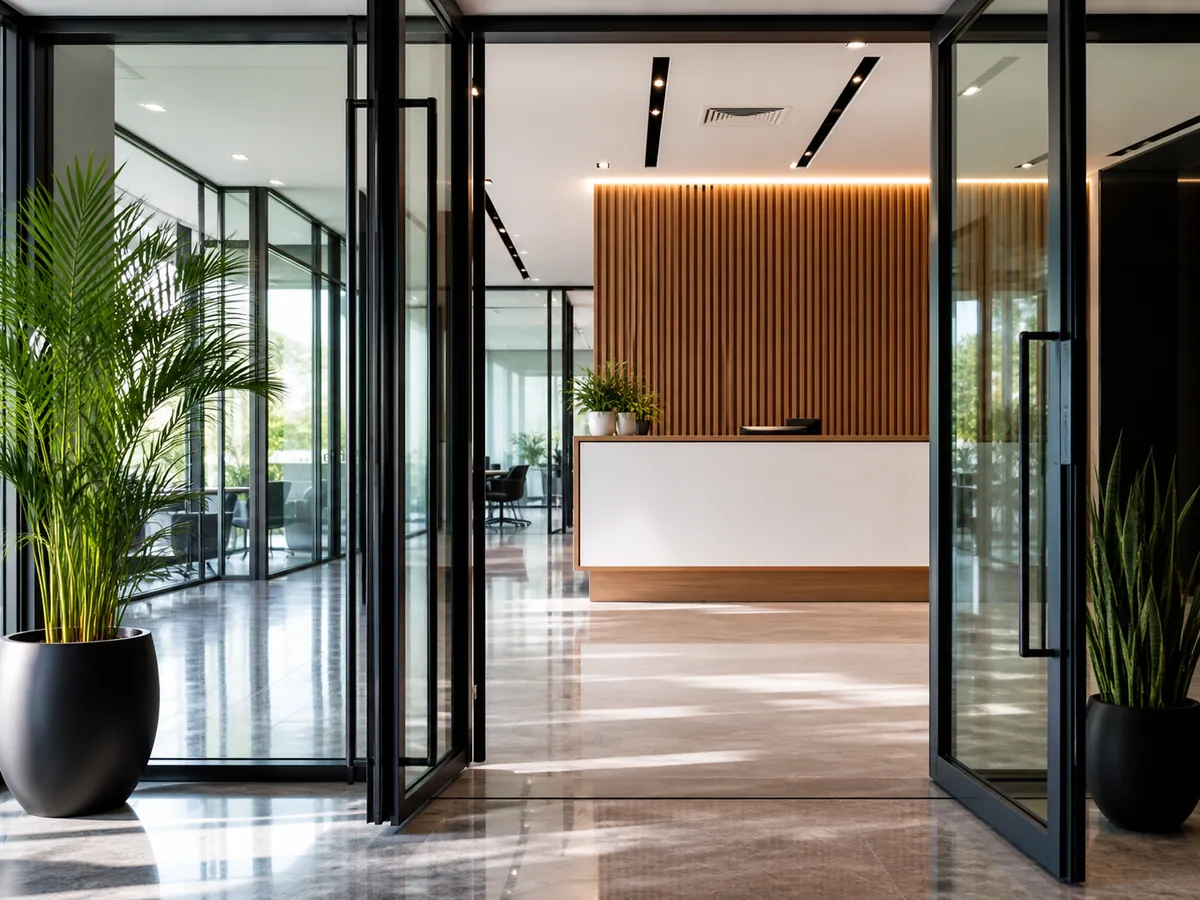 Clean commercial office entrance and reception area