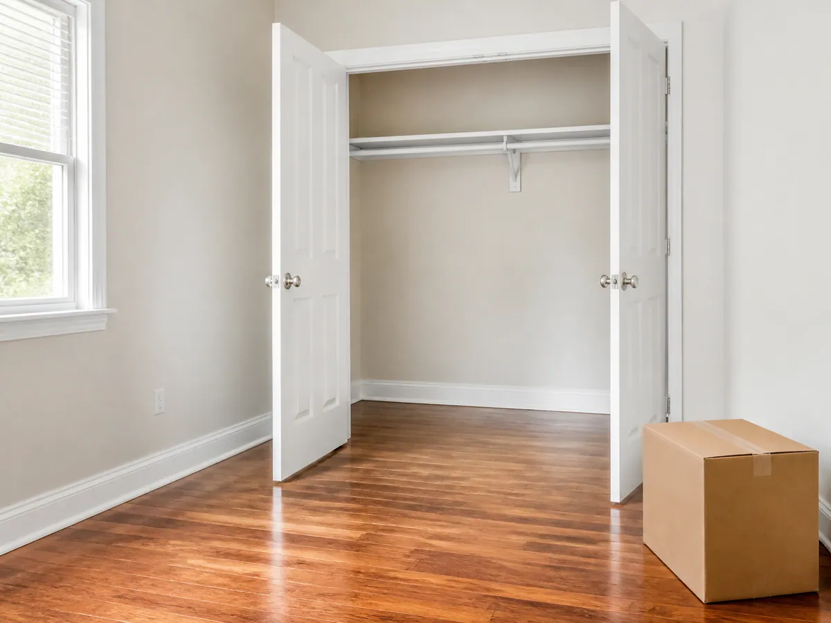 Empty closet wiped down with floors cleaned before handover